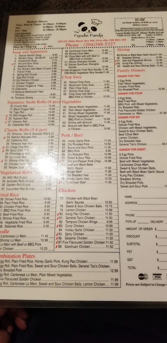 Menu, Foodie Panda