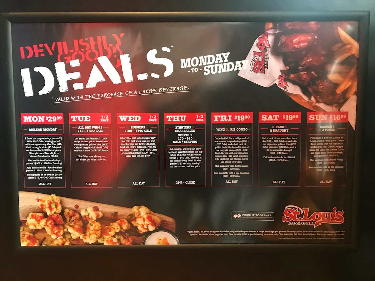 Menu, St. Louis Bar & Grill