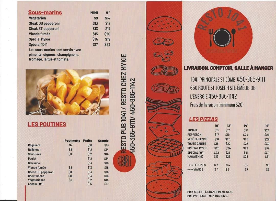 Menu, RESTO PUB 1041