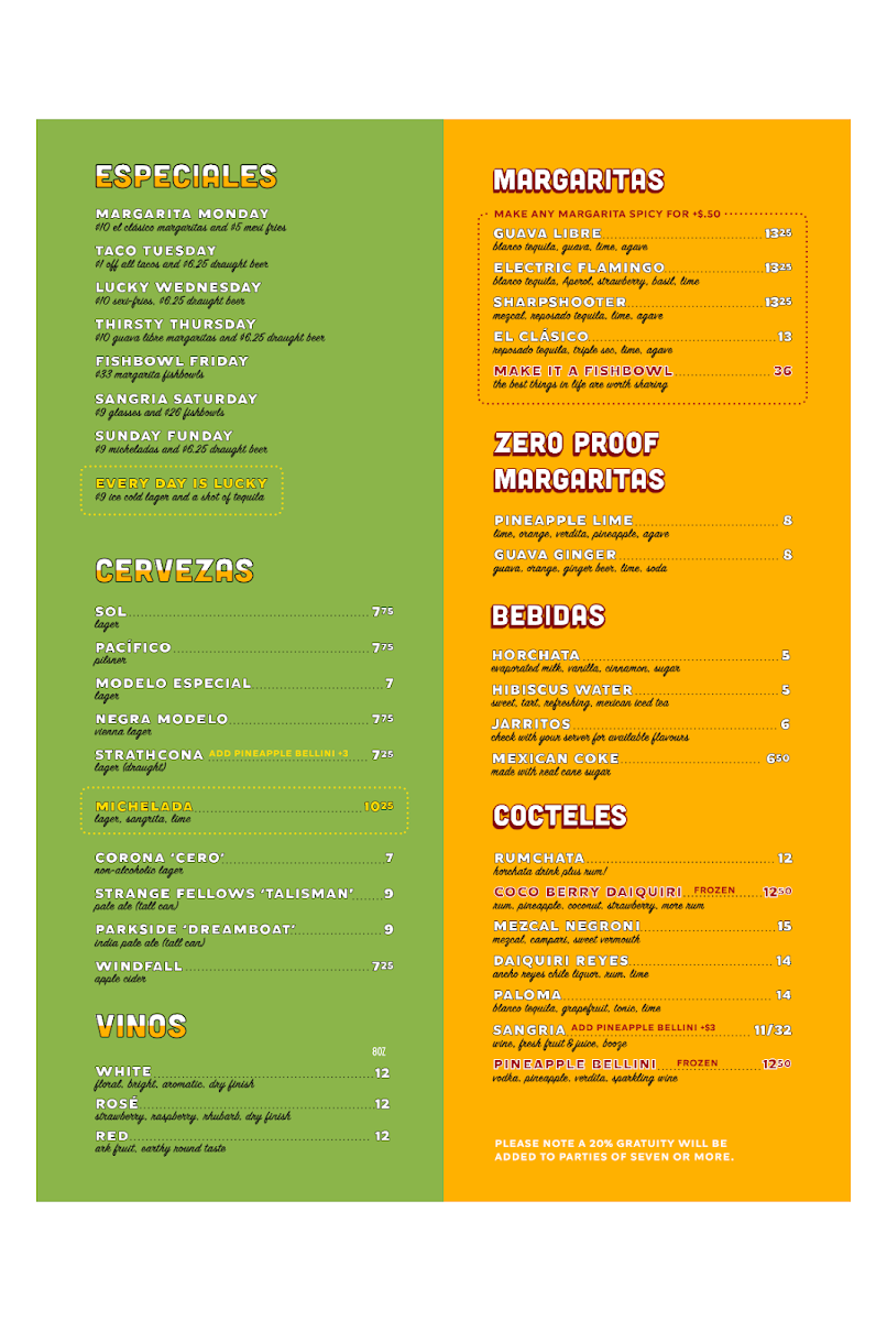 Menu, Lucky Taco