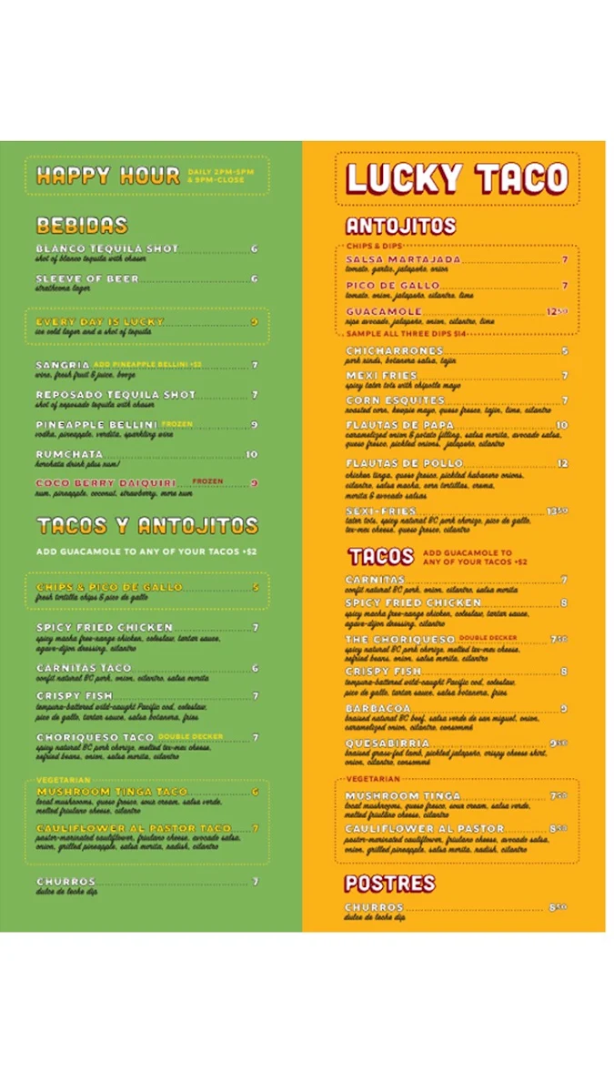 Menu, Lucky Taco
