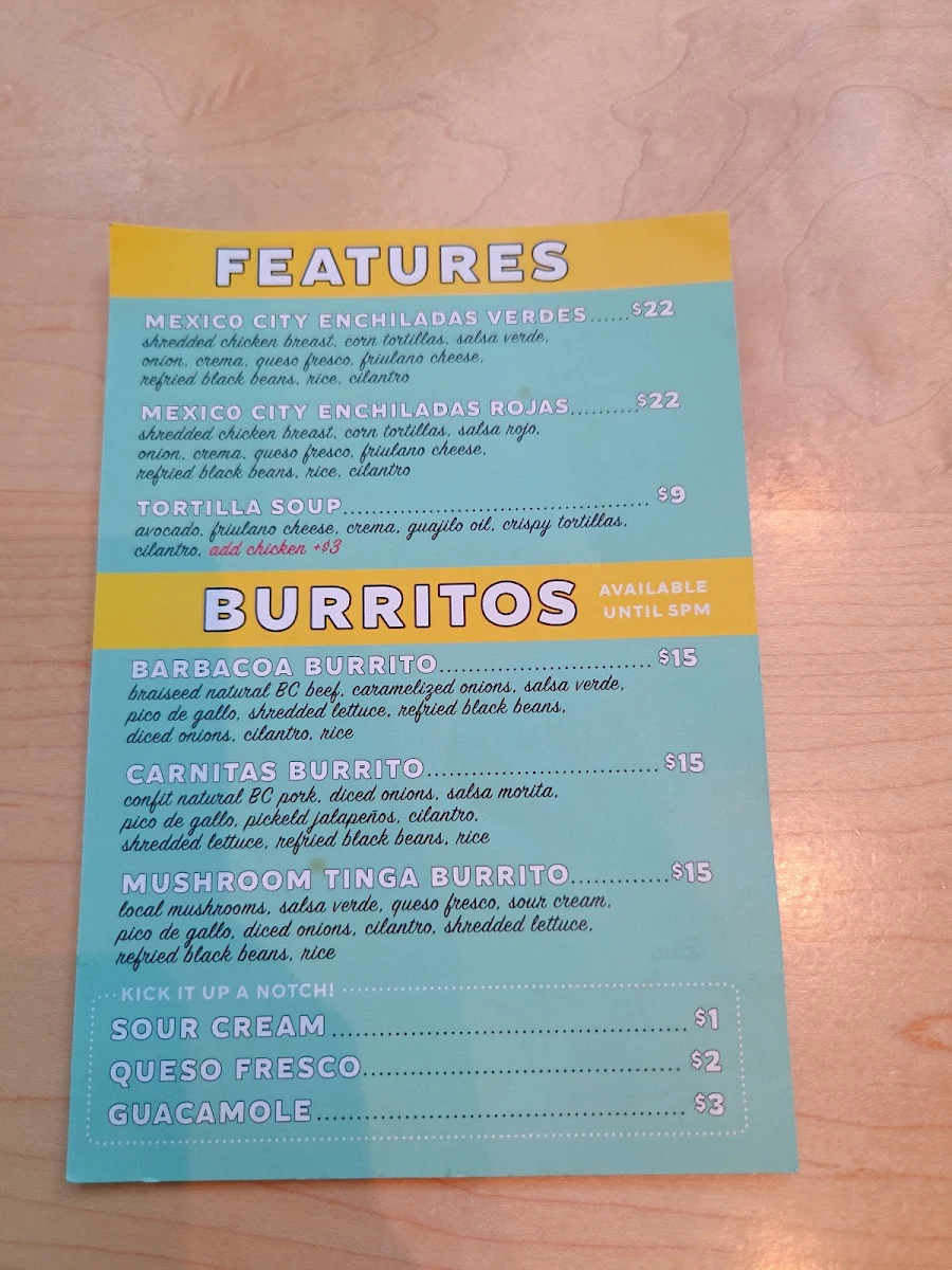 Menu, Lucky Taco