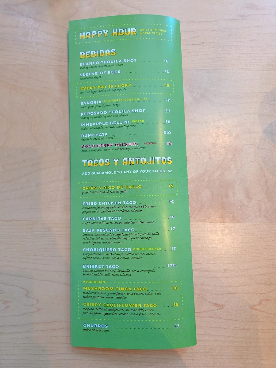 Menu, Lucky Taco