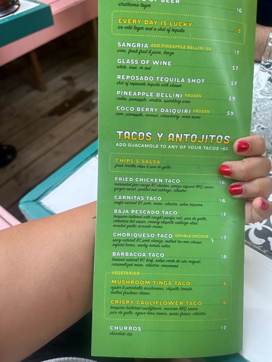 Menu, Lucky Taco