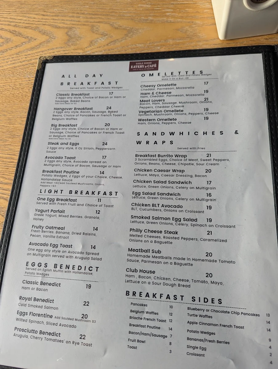 Menu, Eagle Ridge Eatery & Cafe