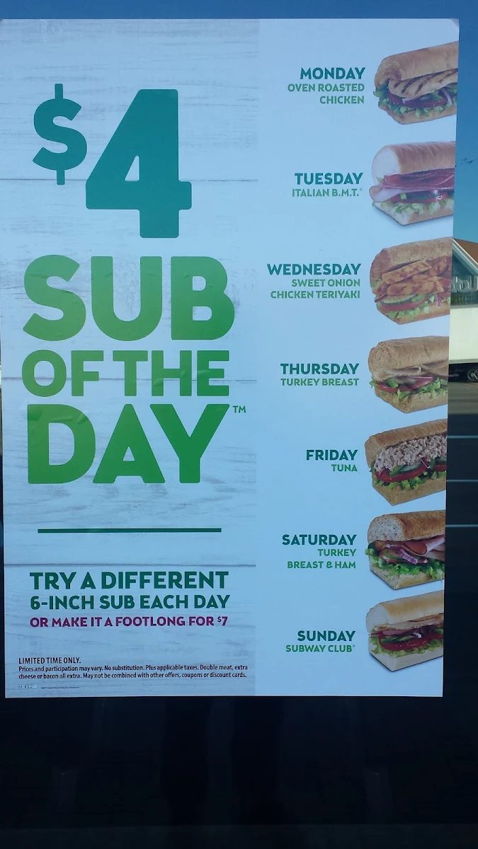 Menu, Subway