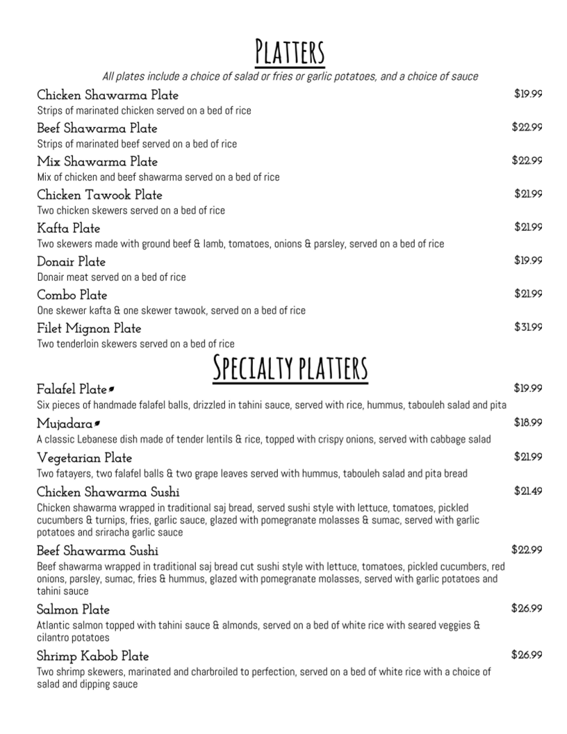 Menu, Byblos Restaurant & Bar