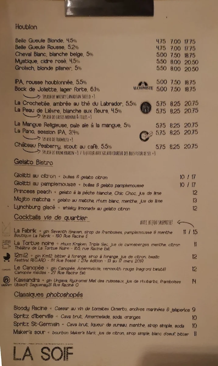 Menu, Bistro Café Summum - Chicoutimi