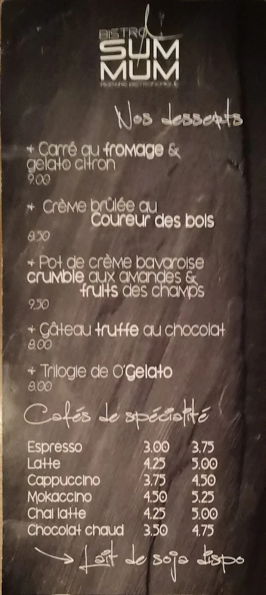 Menu, Bistro Café Summum - Chicoutimi
