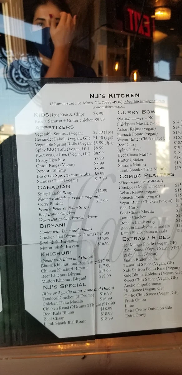 Menu, NJ's Kitchen Bangladeshi Restaurant