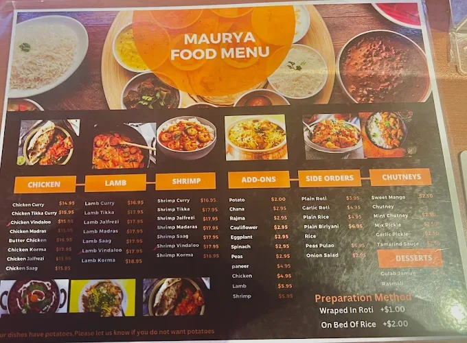 Menu, Maurya East Indian Roti (Lakeshore)