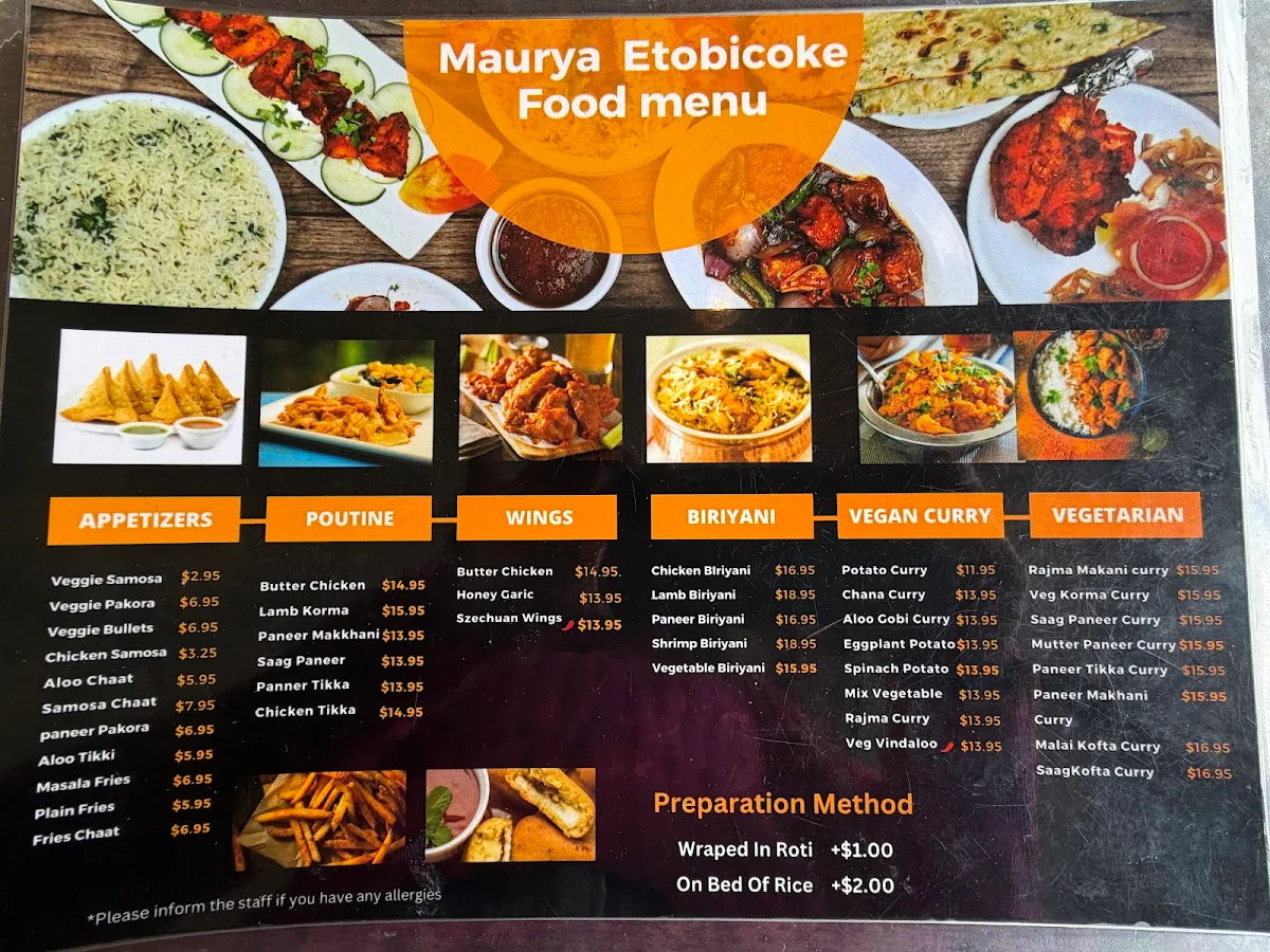 Menu, Maurya East Indian Roti (Lakeshore)