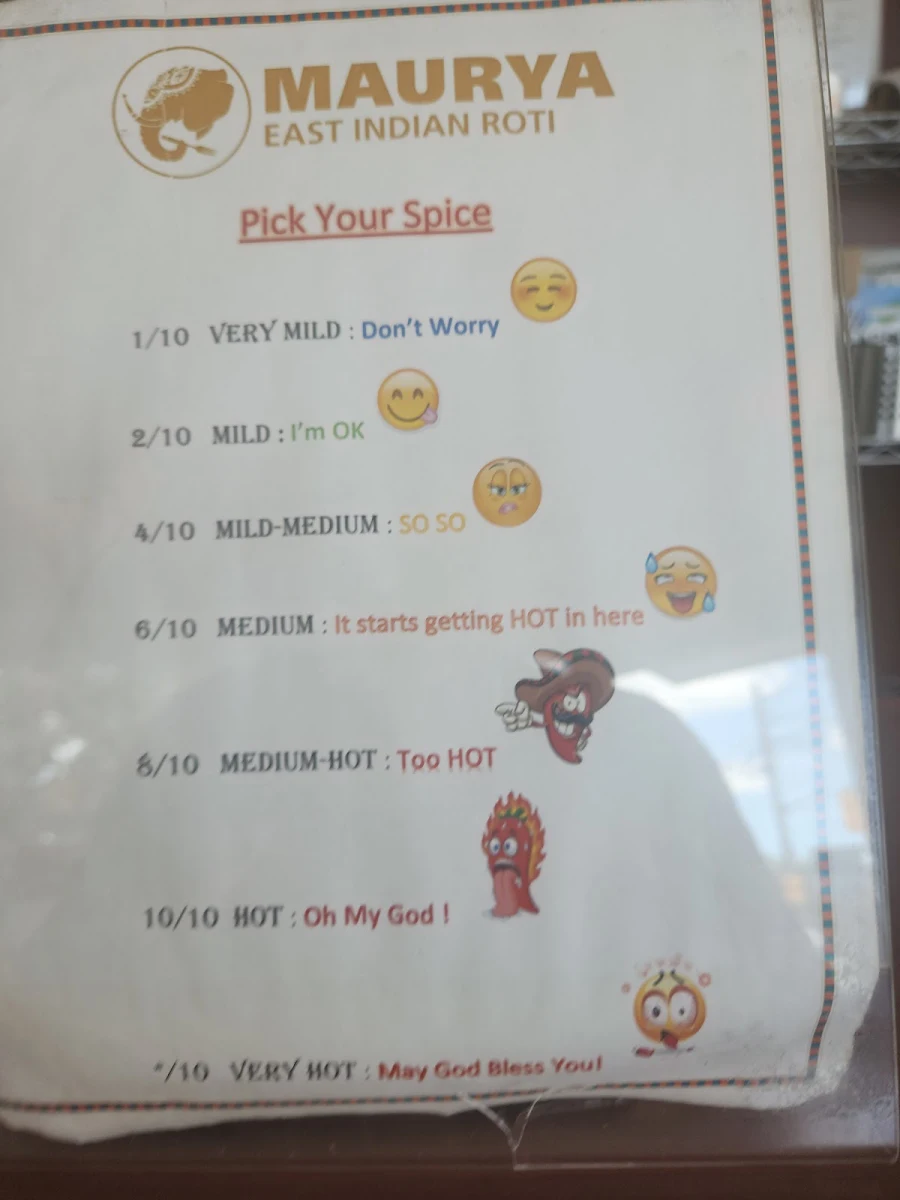 Menu, Maurya East Indian Roti (Lakeshore)
