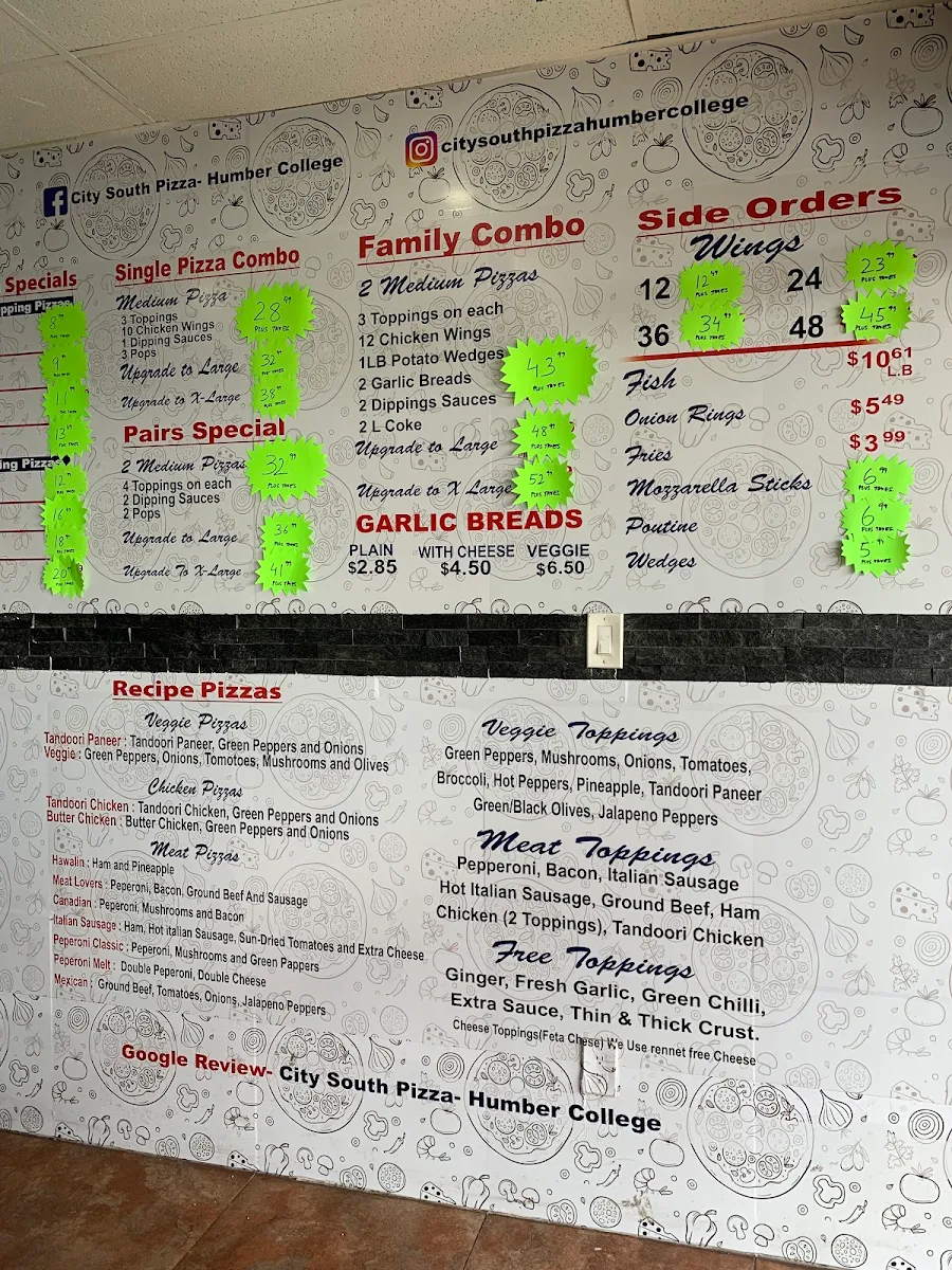 Menu, City South Pizza