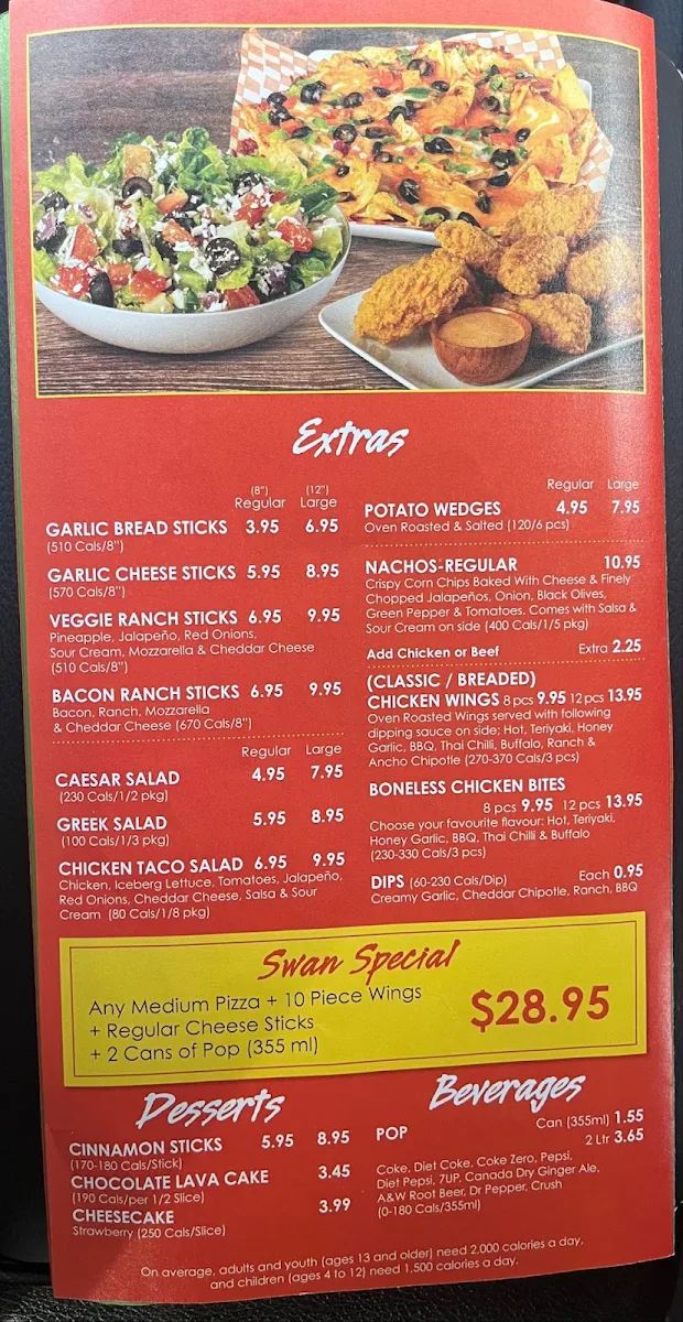 Menu, Red Swan Pizza - Brantford