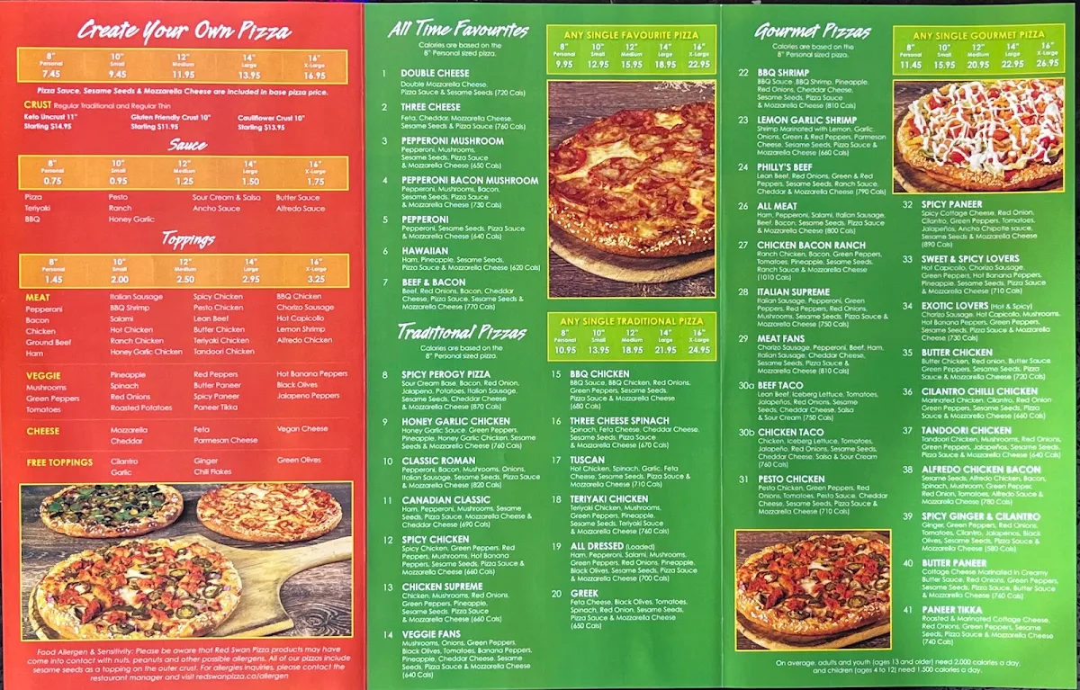 Menu, Red Swan Pizza - Brantford