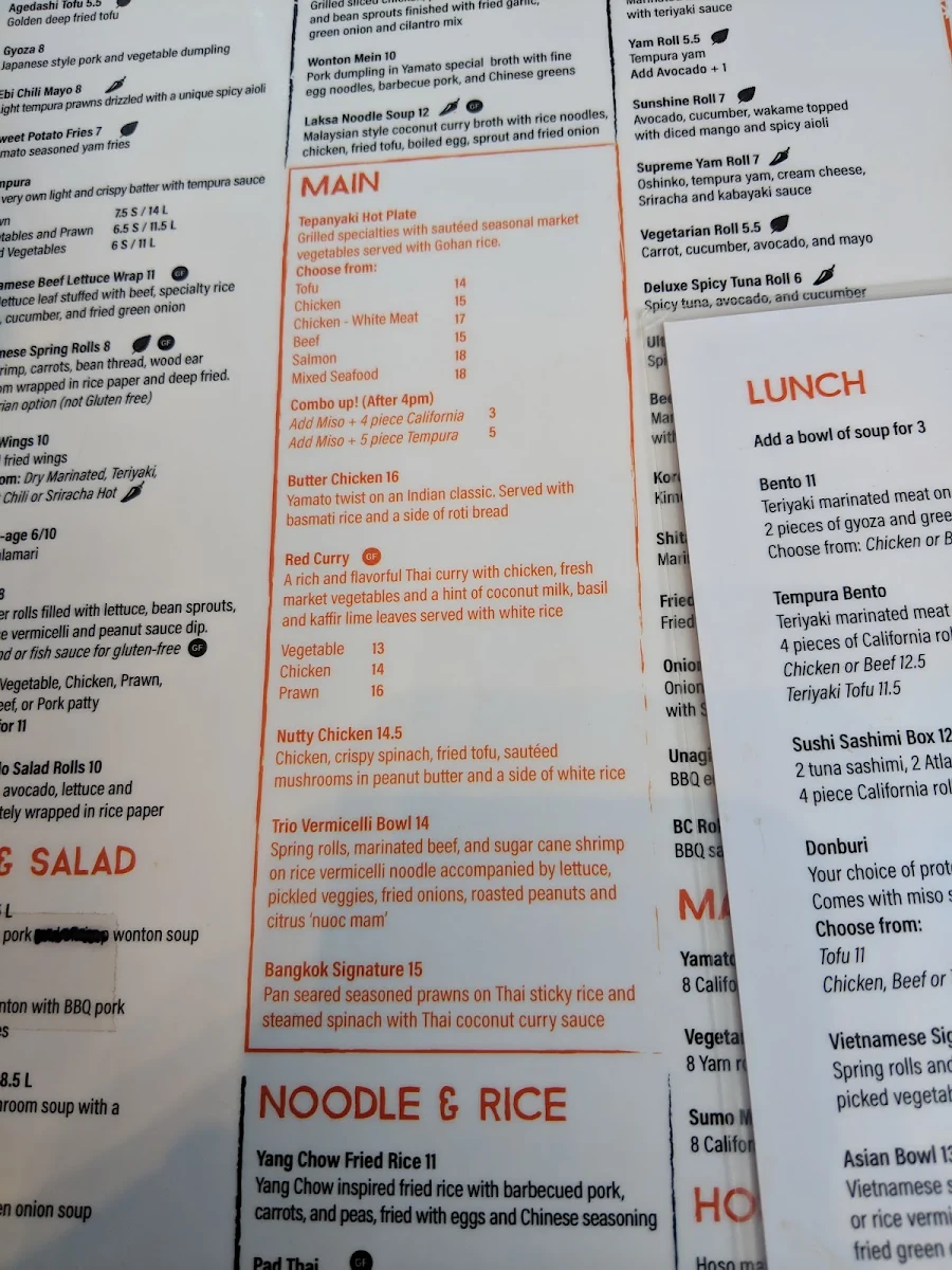 Menu, Yamato