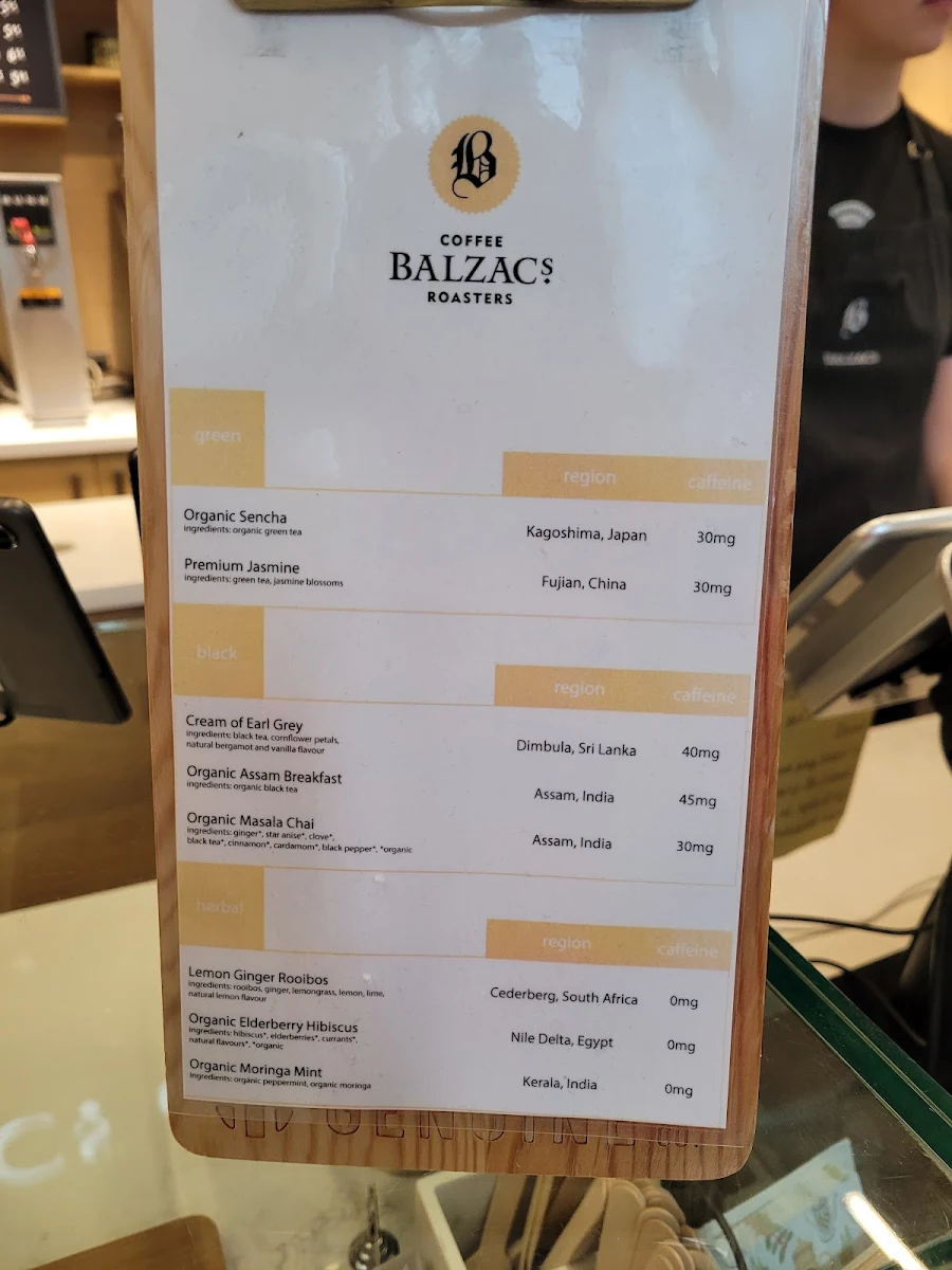 Menu, Balzac's UP Express