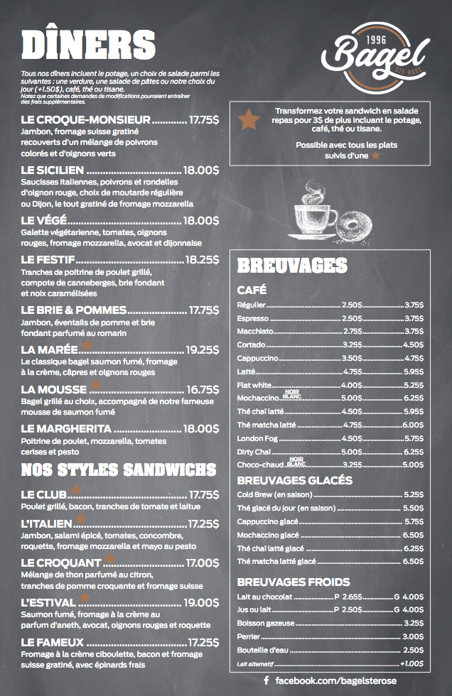 Menu, Bagel Ste-Rose