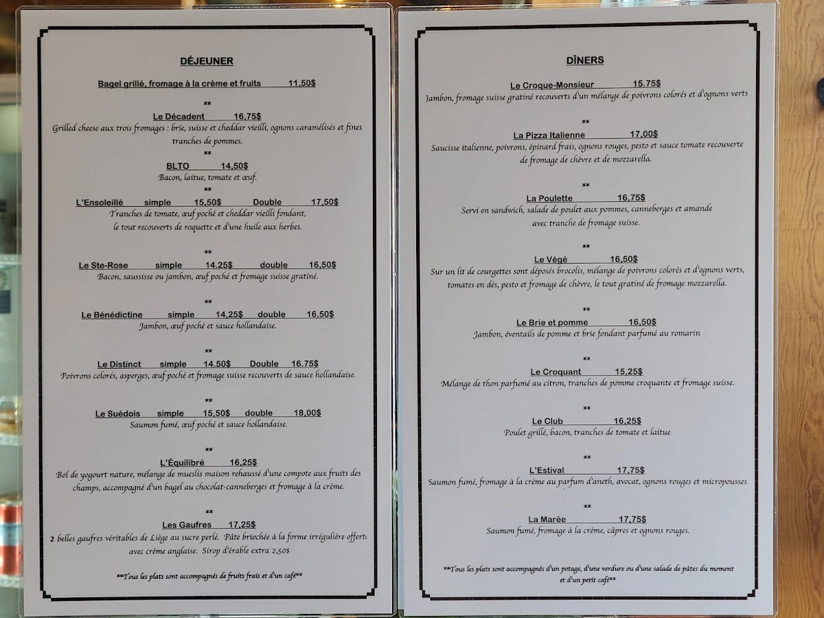 Menu, Bagel Ste-Rose