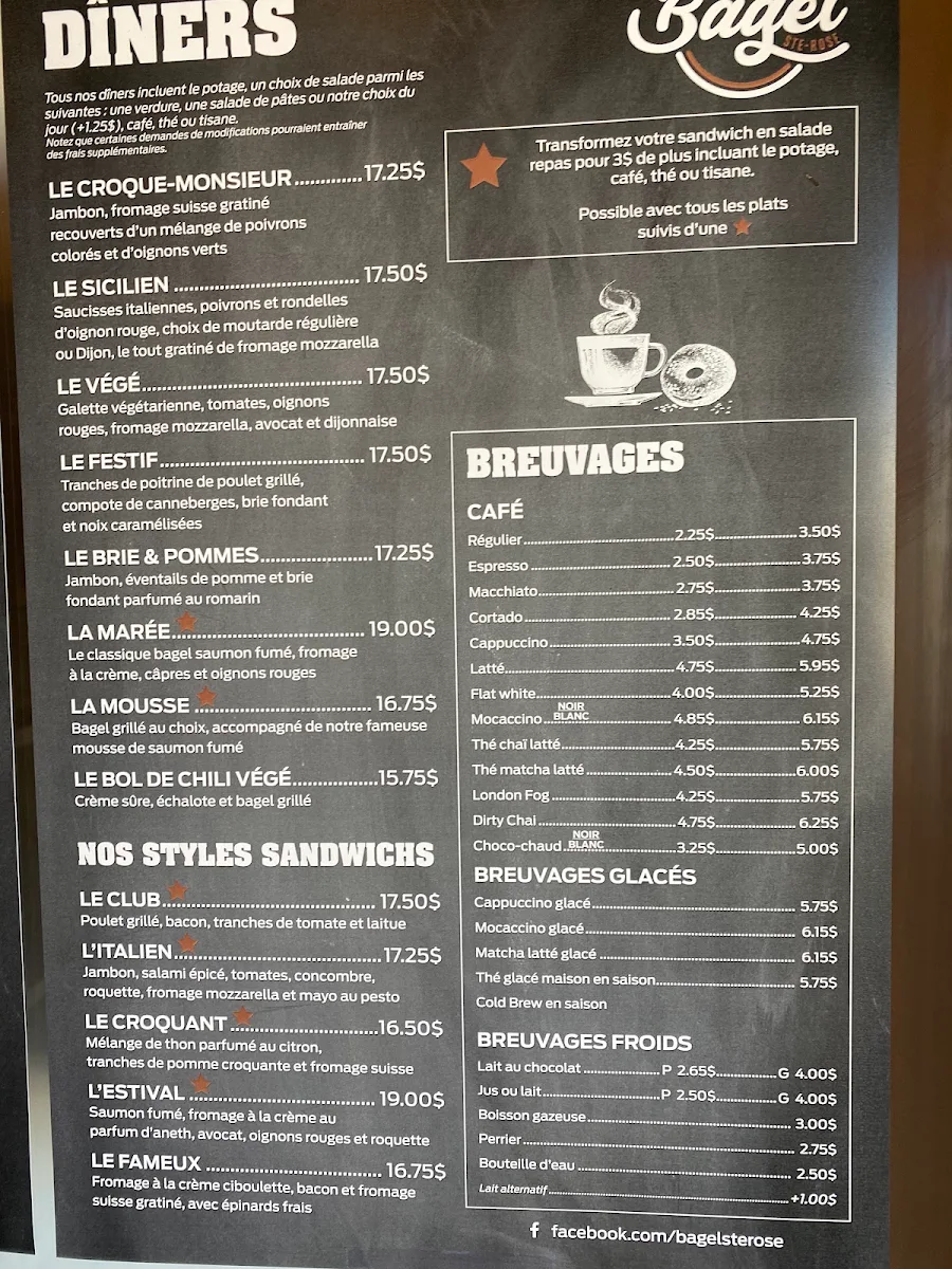 Menu, Bagel Ste-Rose