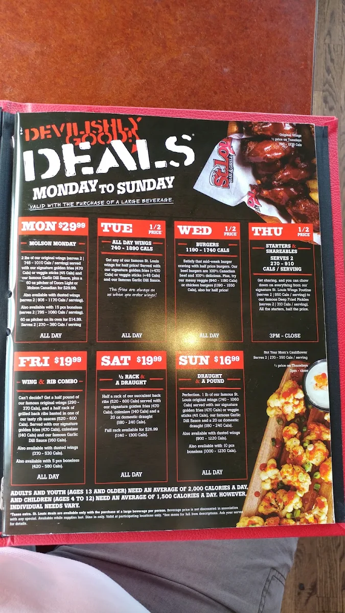 Menu, St. Louis Bar & Grill