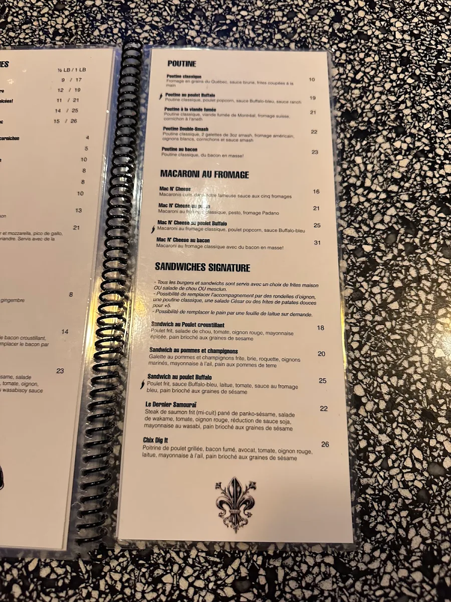 Menu, Burger Bar Crescent