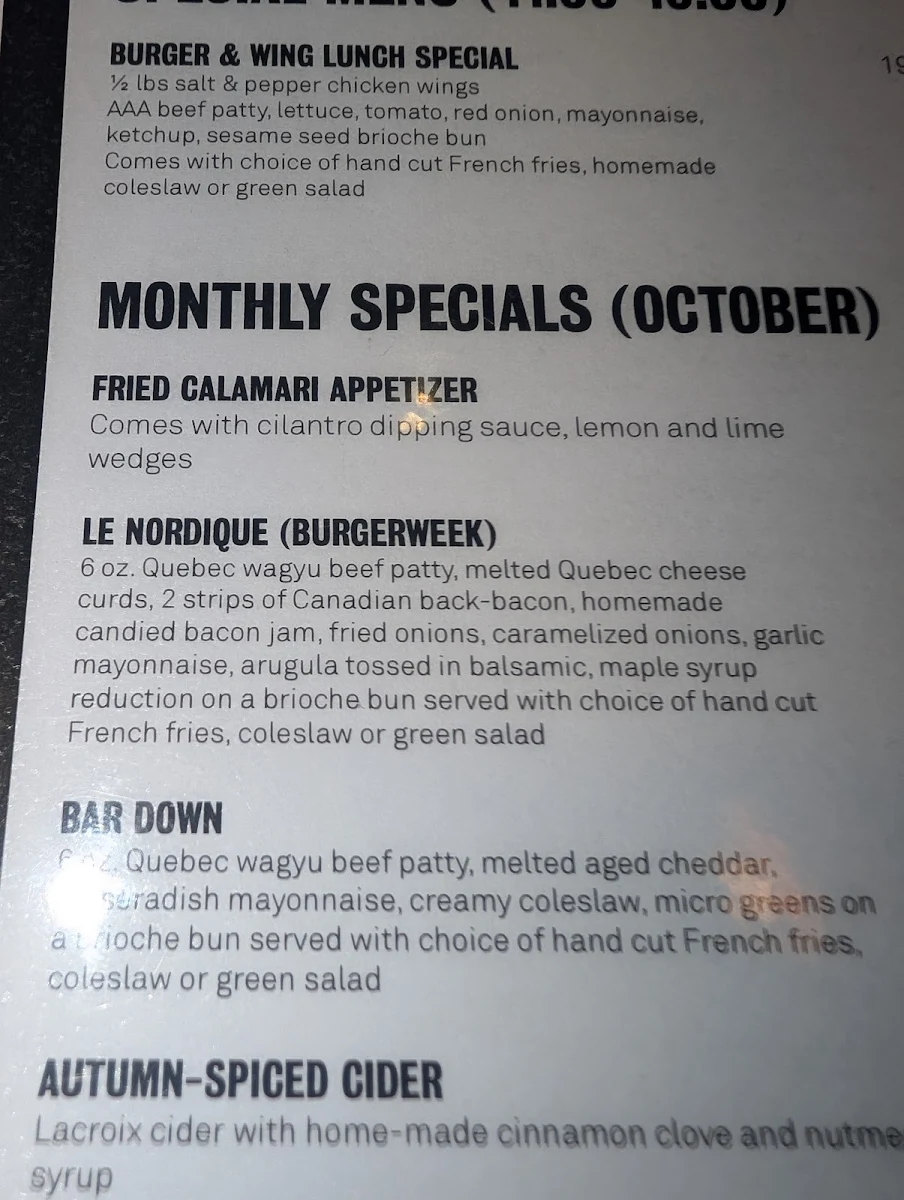 Menu, Burger Bar Crescent