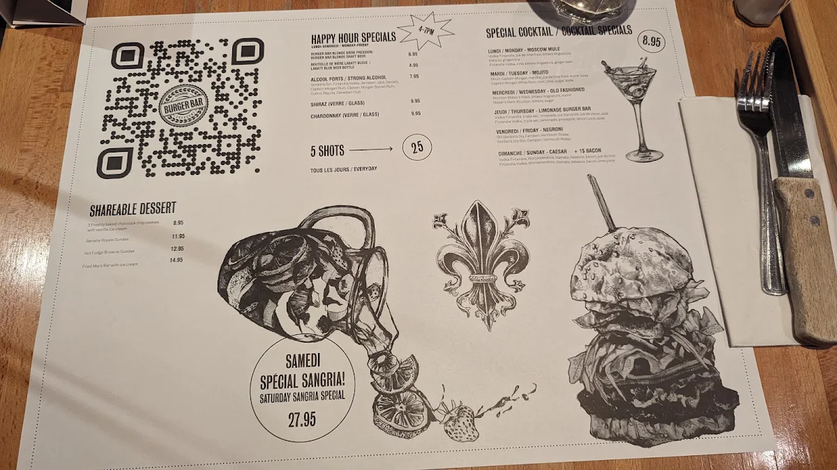 Menu, Burger Bar Crescent