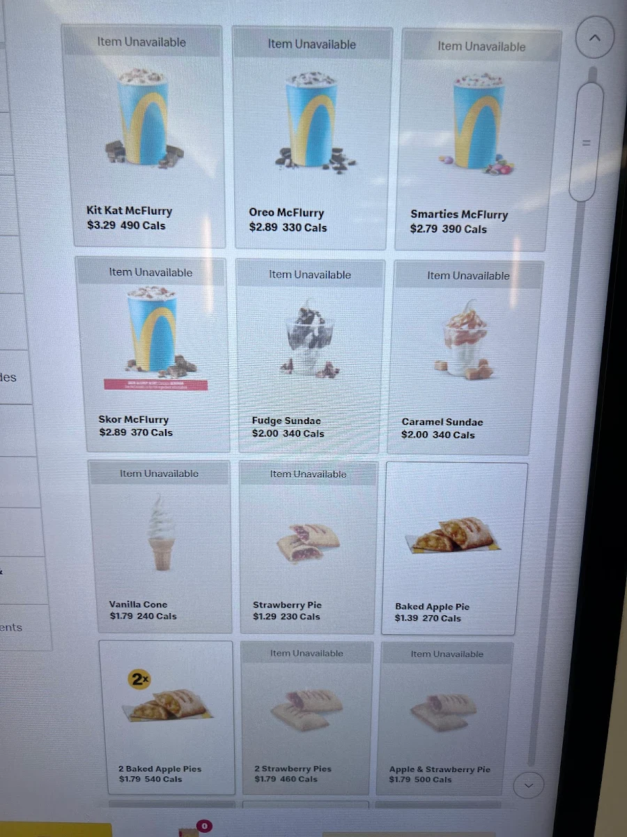 Menu, McDonald's