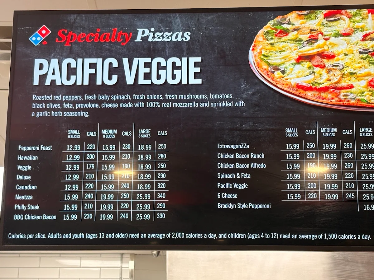 Menu, Domino's Pizza