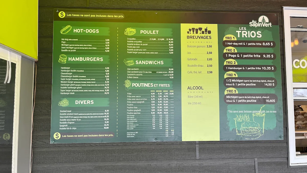 Menu, Casse croûte Sapin Vert