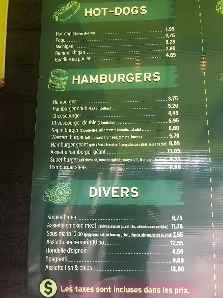 Menu, Casse croûte Sapin Vert