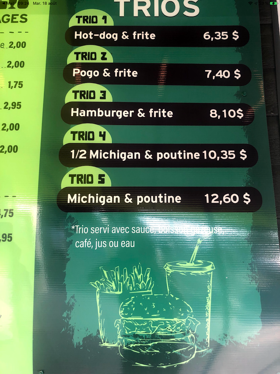 Menu, Casse croûte Sapin Vert