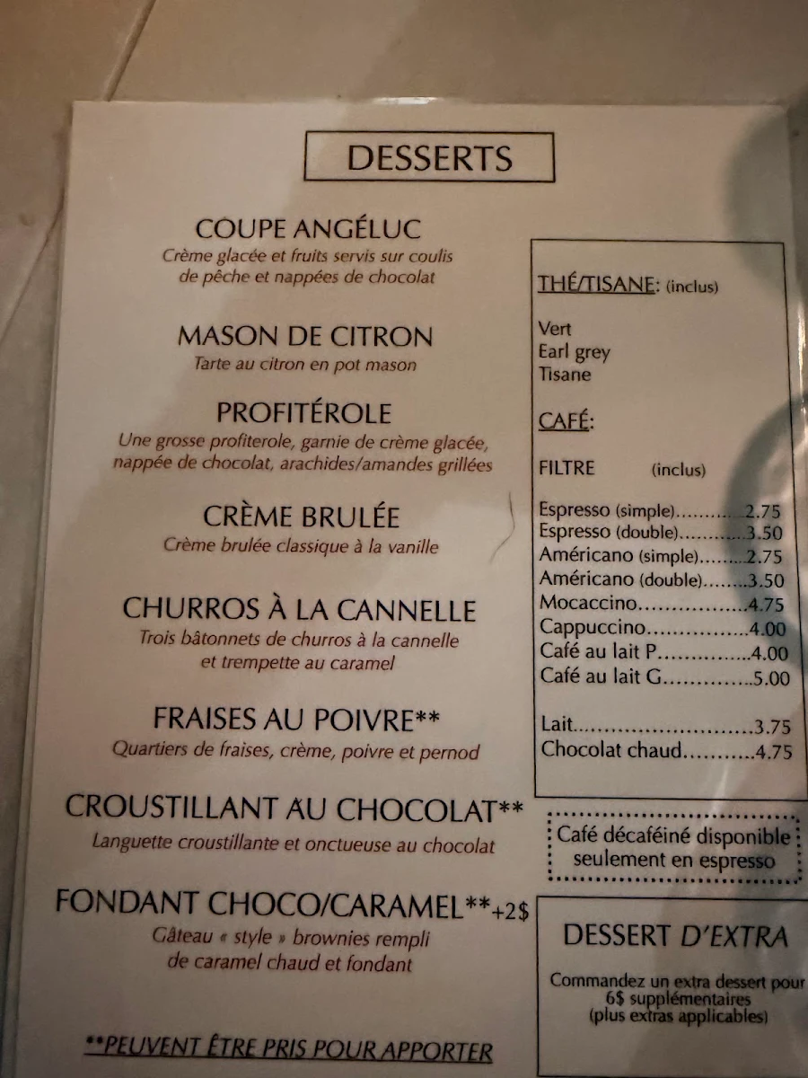 Menu, Restaurant L'Angéluc
