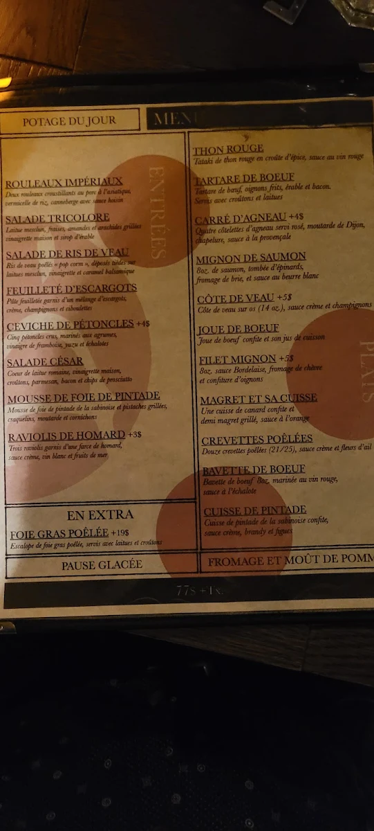 Menu, Restaurant L'Angéluc