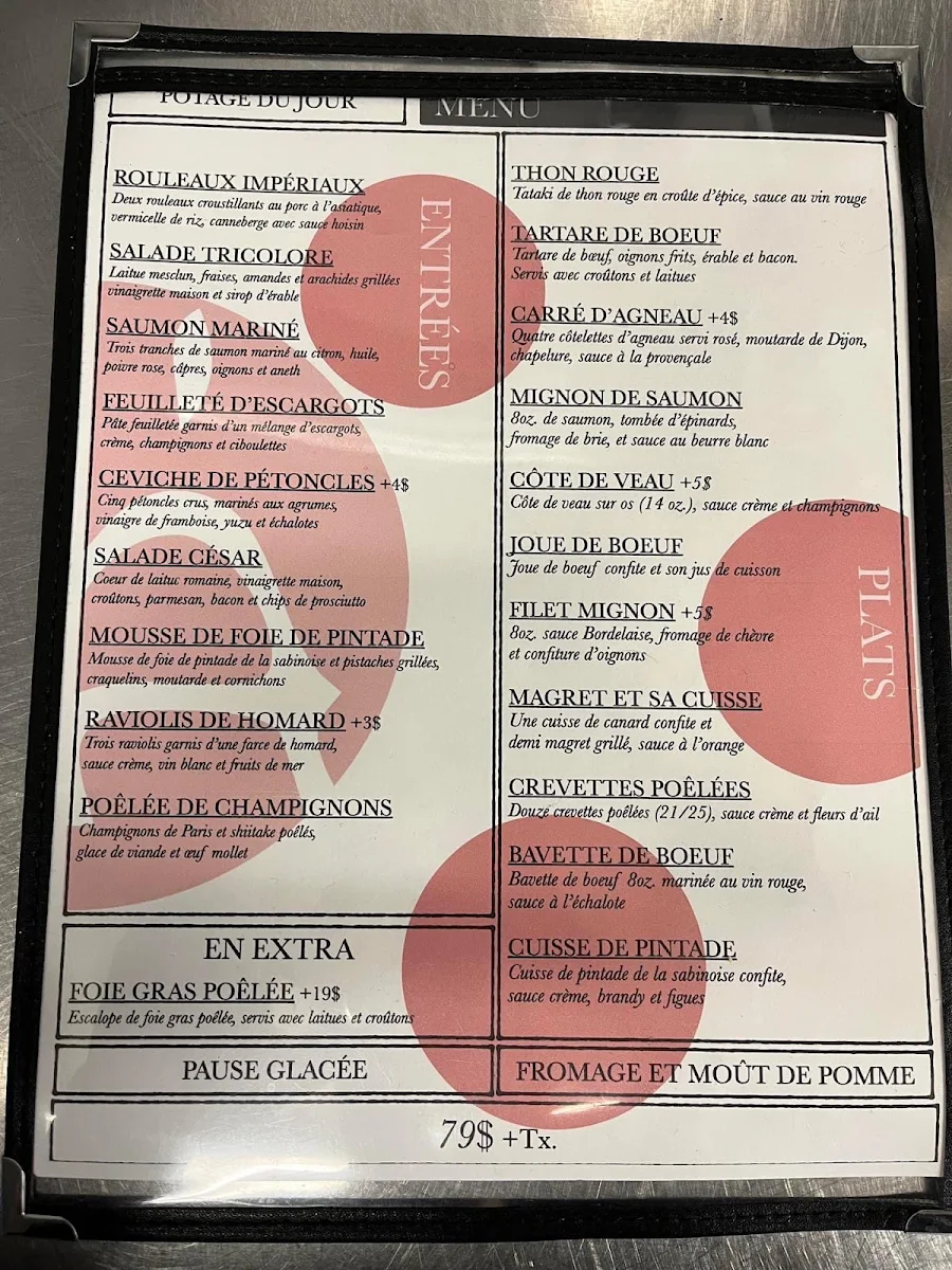 Menu, Restaurant L'Angéluc