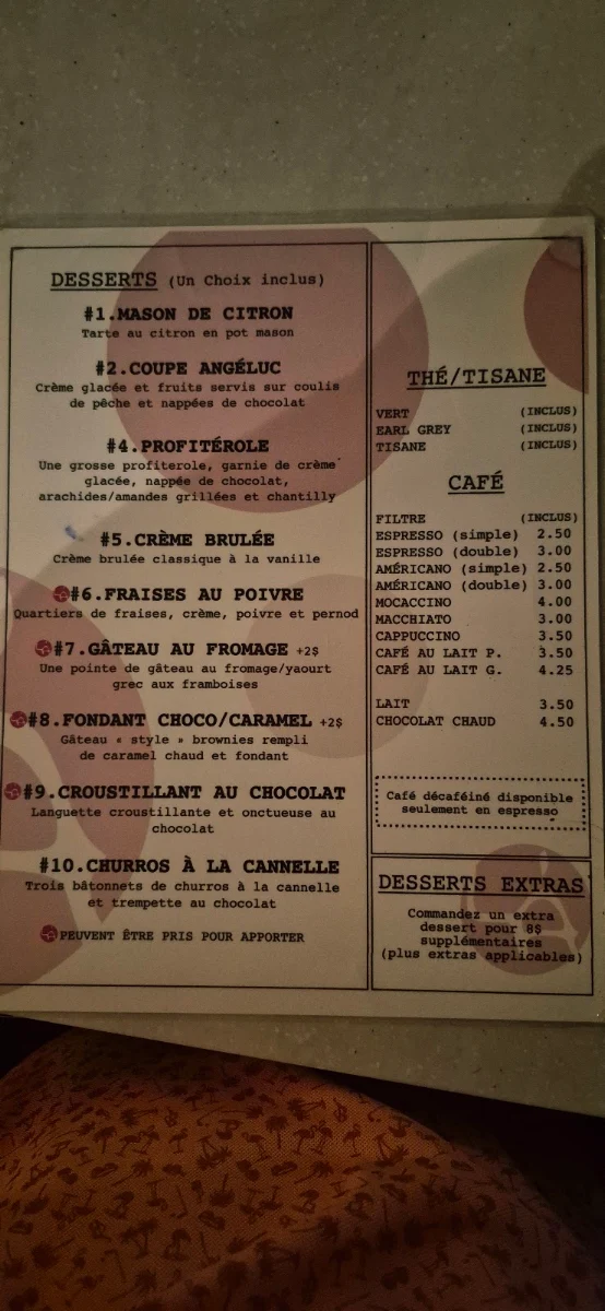 Menu, Restaurant L'Angéluc