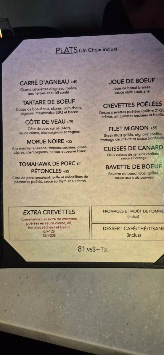 Menu, Restaurant L'Angéluc