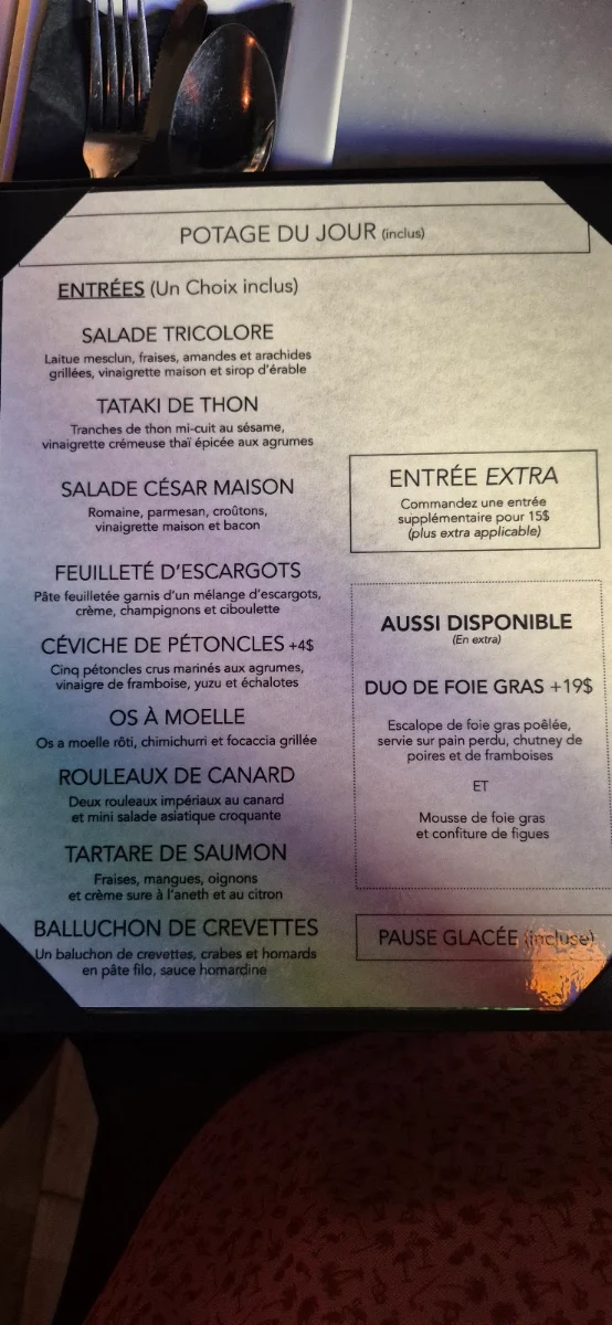 Menu, Restaurant L'Angéluc