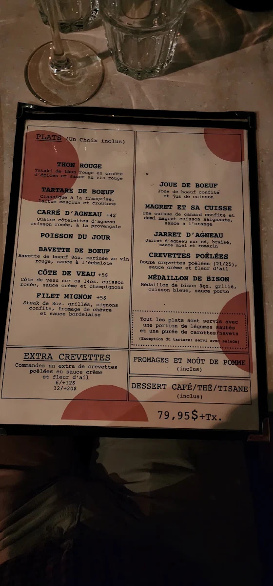 Menu, Restaurant L'Angéluc