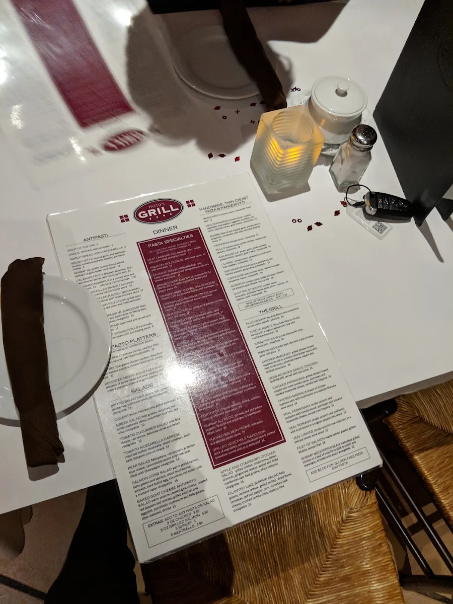 Menu, Pasto’s Grill