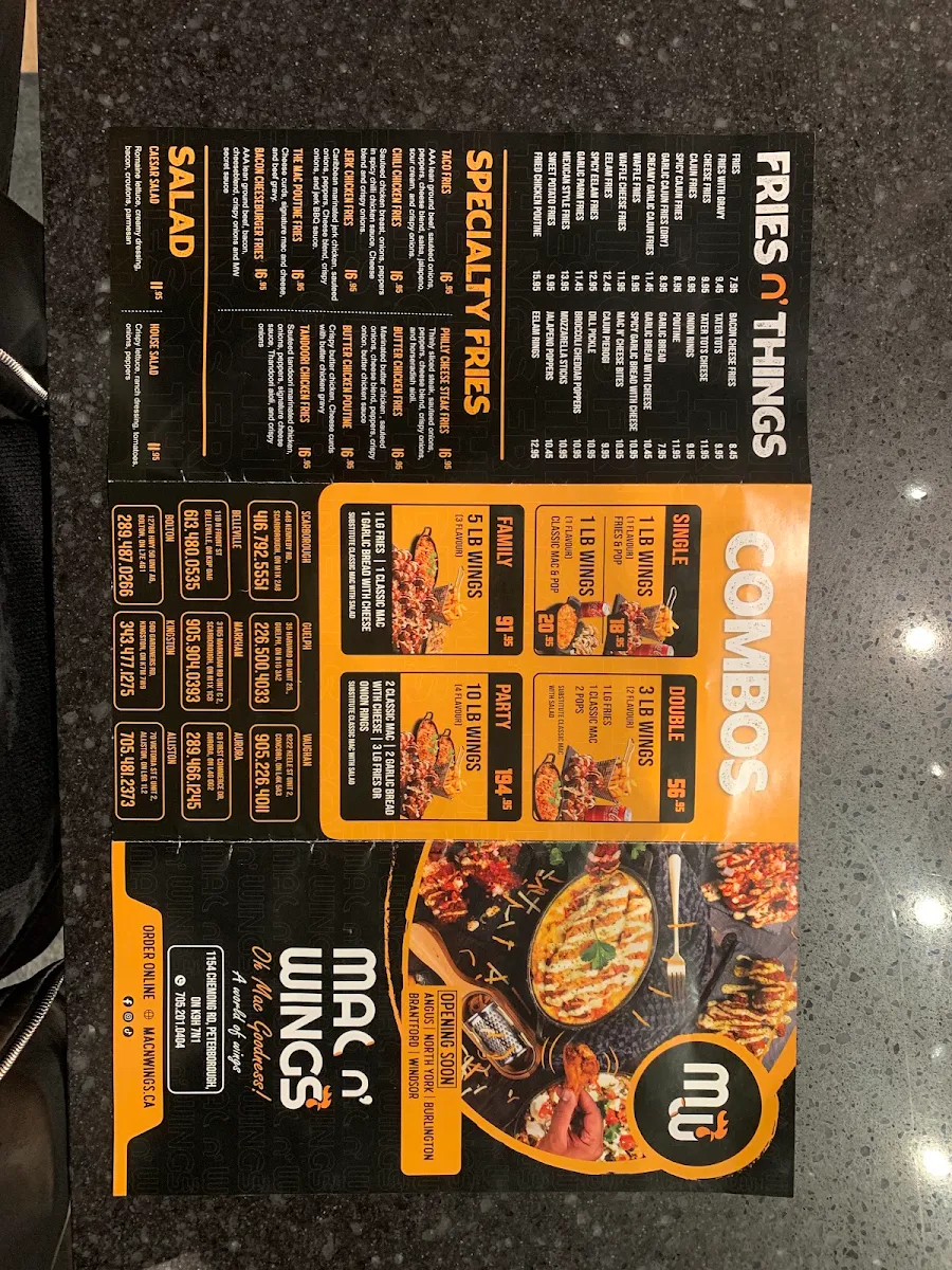 Menu, Mac N' Wings