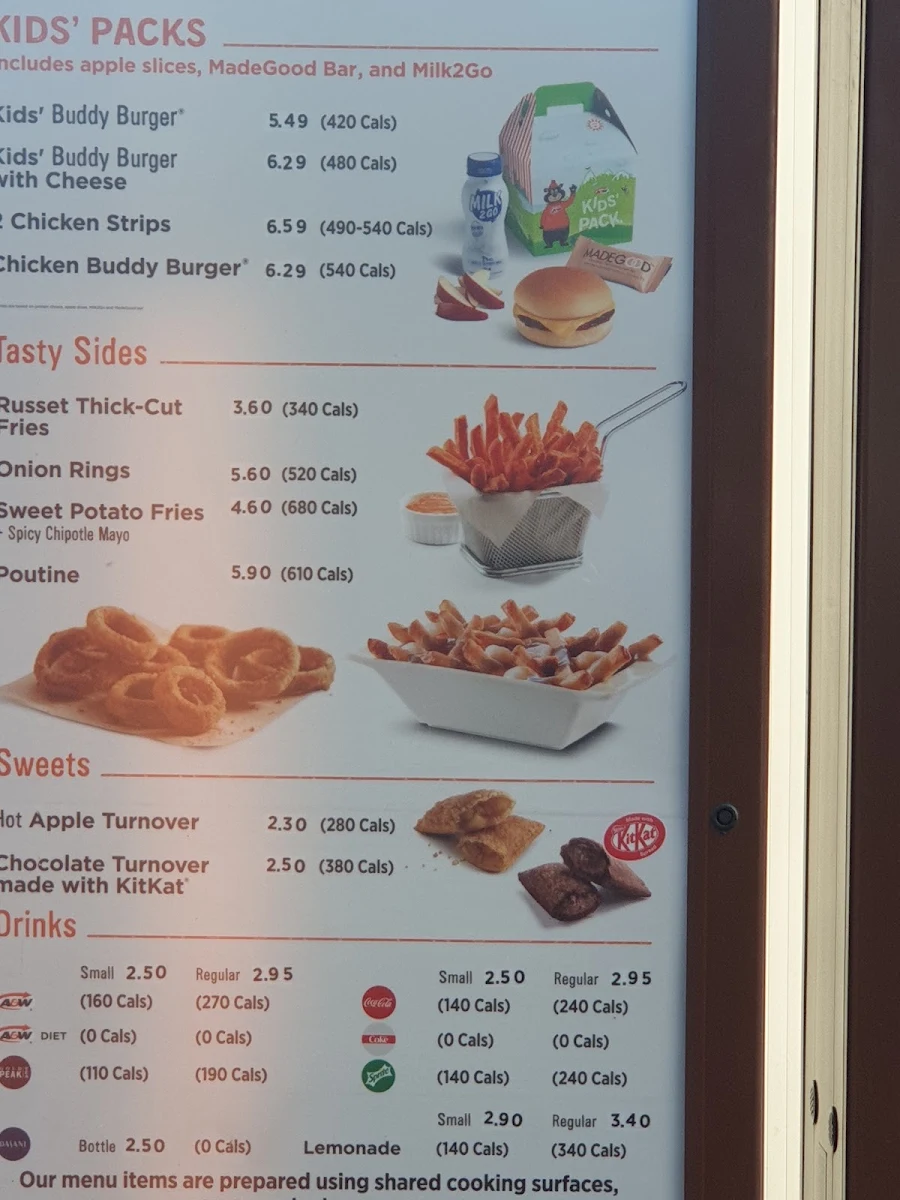 Menu, A&W Canada