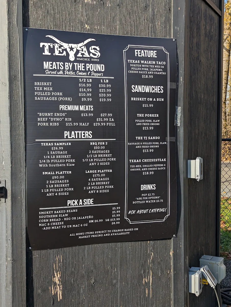 Menu, Texas Smoke BBQ
