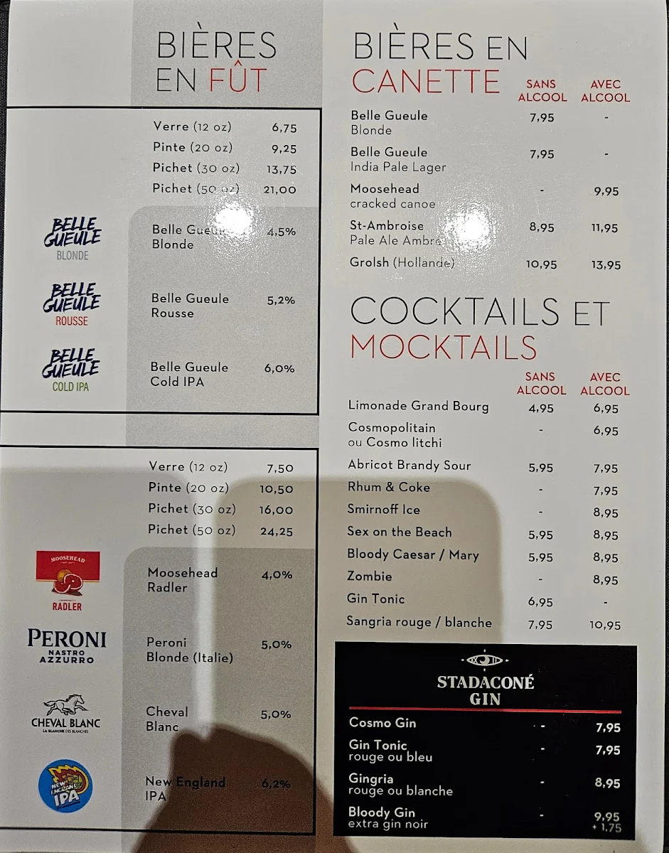Menu, Resto-brasserie Le Grand Bourg Inc