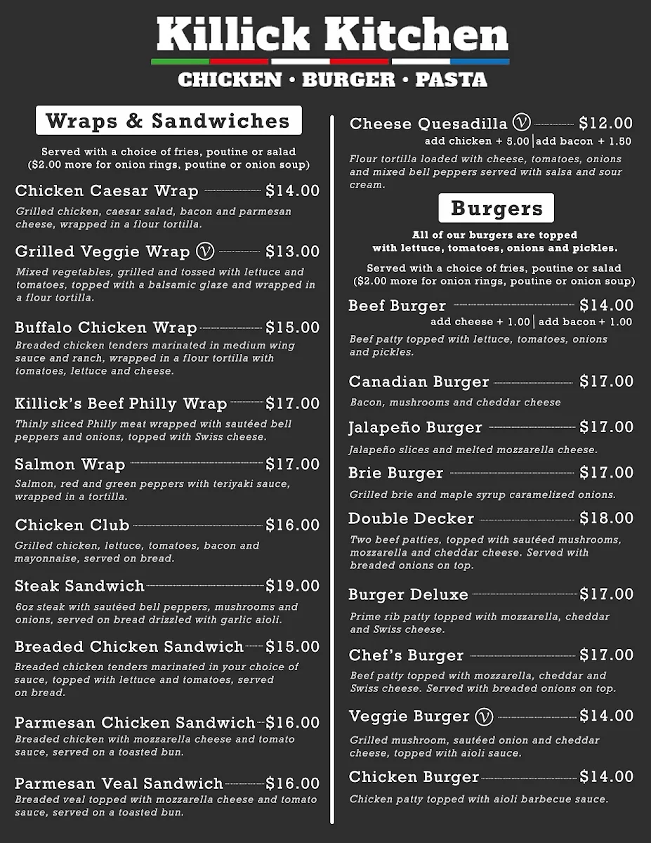 Menu, Killick Kitchen