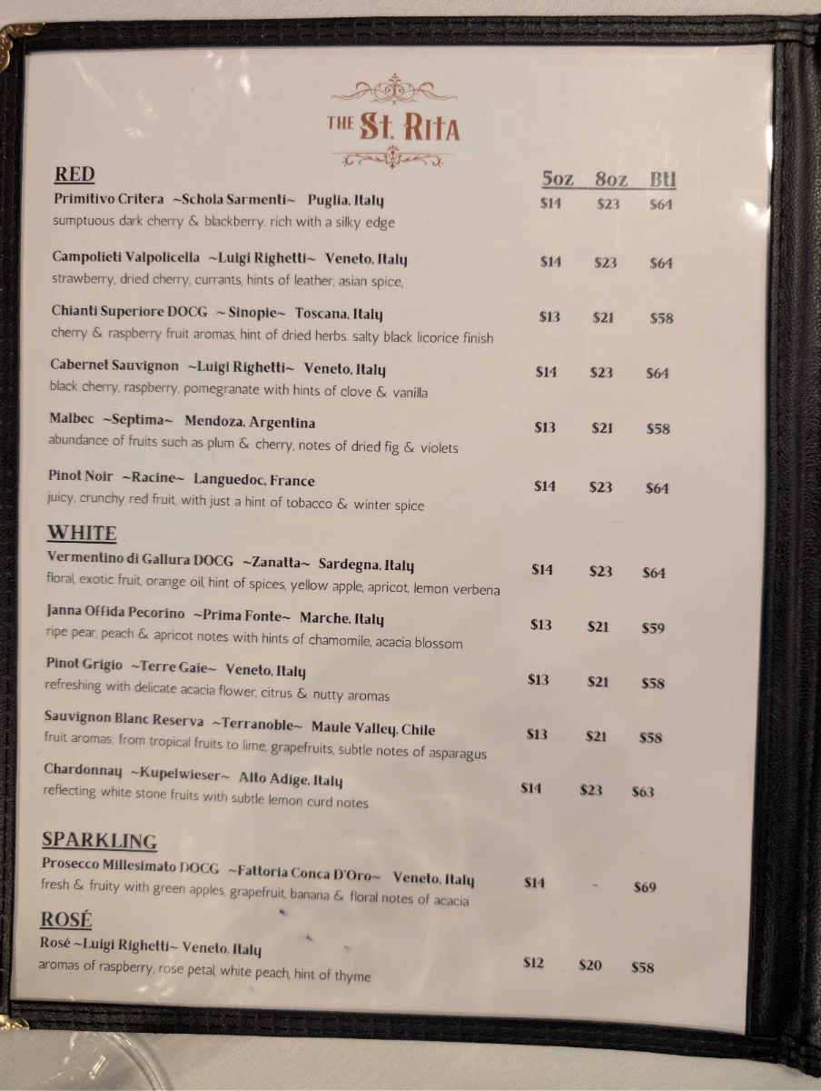 Menu, The St. Rita