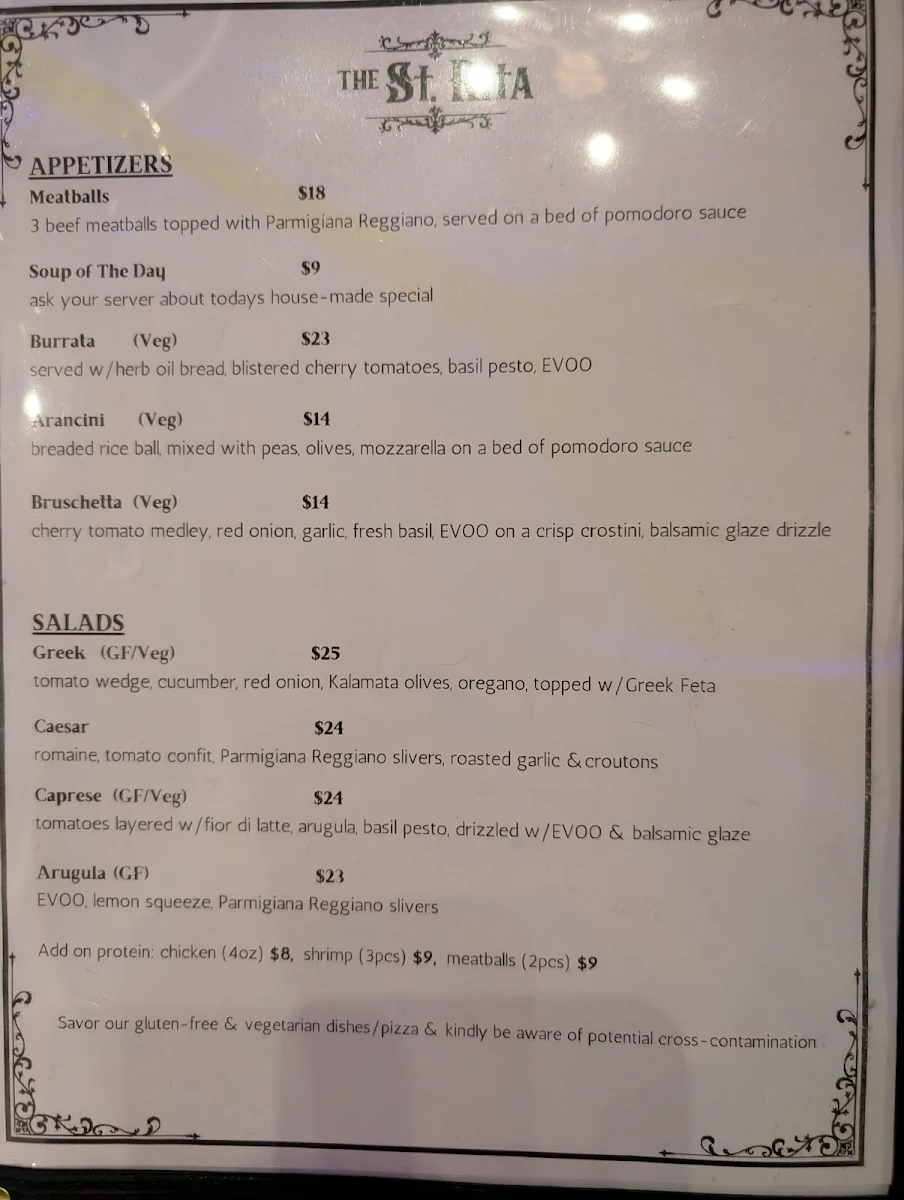 Menu, The St. Rita