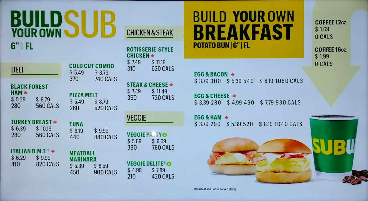 Menu, Subway